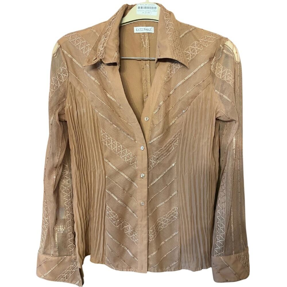 Kaely and Max sheer blouse with unique stitching and sequin detail .  Size L